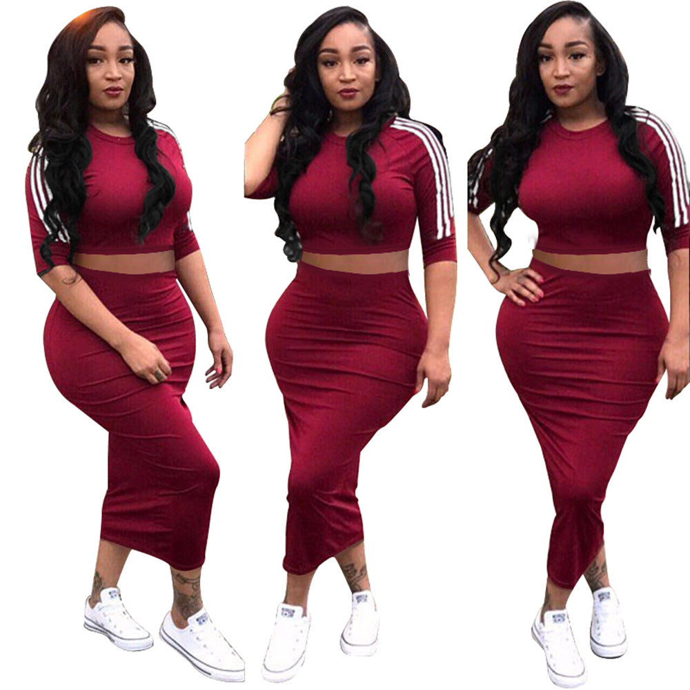 Fashion casual striped long skirt suit