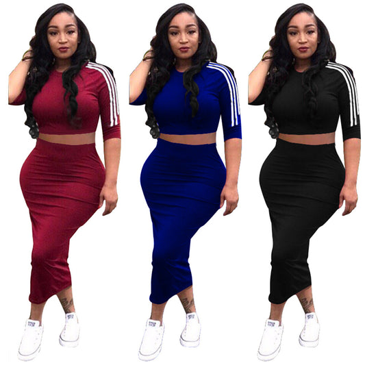 Fashion casual striped long skirt suit