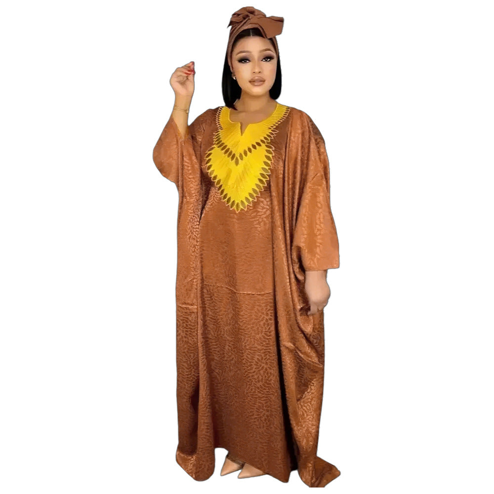 African Ethnic Style Large Swing Dress Robe Middle East AliExpress Muslim Women's Wear V-neck Plus Size